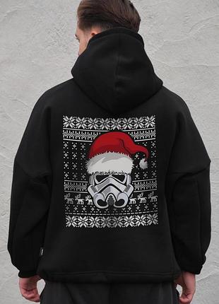 Мужское оверсайз худи толстовка на флисе с капюшоном и принтом without star wars black