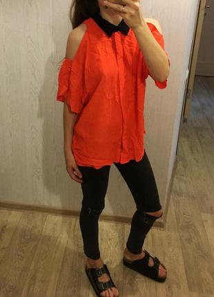 Оранжевая овесайз свободная рубашка asos с вырезами на плечах и спине oversize2 фото