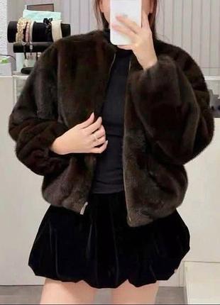 Куртка zara зі штучного хутра під норку шубка бомбер 2