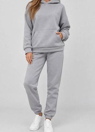 Спортивный костюм женский на флисе, цвет светло-серый, 257r85