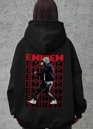 Жіноче оверсайз худі толстовка на флісі з капюшоном та принтом without eminem black
