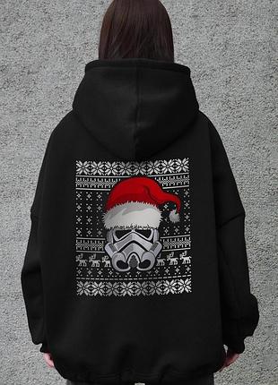 Жіноче оверсайз худі толстовка на флісі з капюшоном та принтом without star wars black
