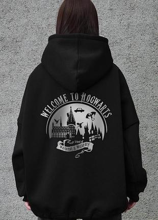 Жіноче оверсайз худі толстовка на флісі з капюшоном та принтом without welcome black