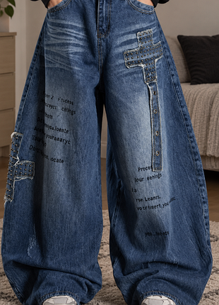 Джинси жіночі широкі baggy сині 48-50