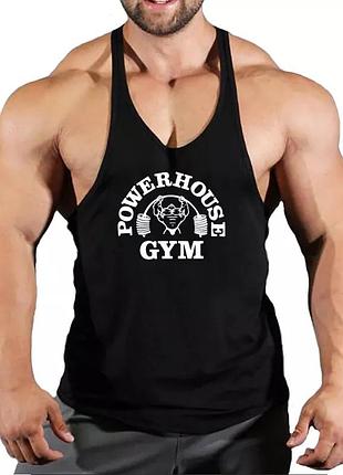 Майка мужская с узкими бретелями "powerhouse gym" черная c желтым l