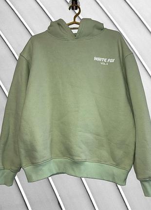 Жіноче м'ятне оверсайз худі white fox l xl 46 48 50 вайт фокс тепла кофта з капюшоном на флісі з написом white fox l xl 48 50