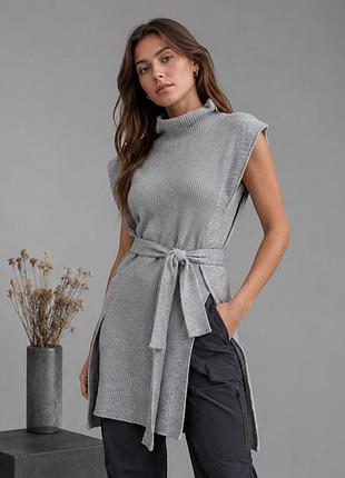 Новая серая вязаная футболка с поясом универсального размера denim co