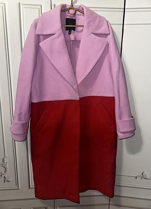 Пальто женское комбинированное красное - сиреневое весна осень длинное river island