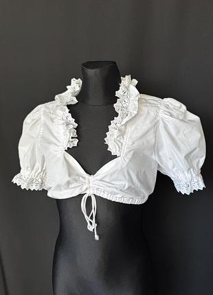 Hannah collection белая блуза блузка укороченная для костюма дирндль баварская кружево рюши викторианская