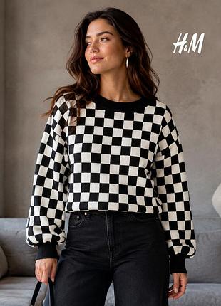 Новый черно белый свитер в клетку h&amp;m 146-152 см (можно на xs)