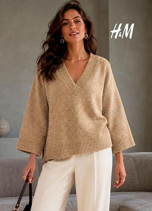Новий светр оверсайз з v-вирізом відтінку кемел h&m m