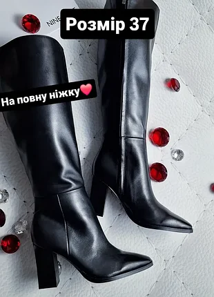 Nine west оригінал чорні шкіряні чоботи на підборах на повну ніжку