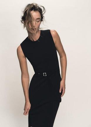 Сукня міді жіноча zara чорна без рукавів з поясом