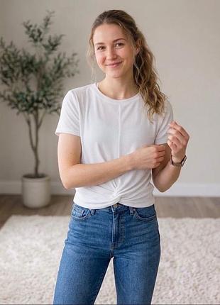 Жіноча футболка h&m з вузлом, біла, розмір m, котон