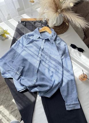 Жіноча сорочка рубашка zara в смужку , в складі льон розмір xl