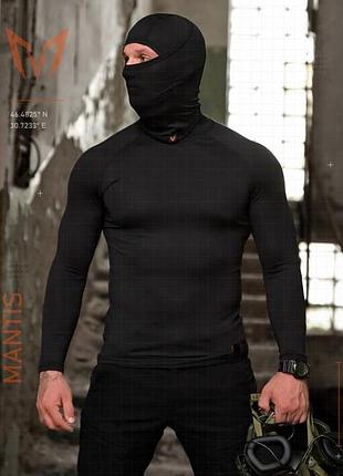 Лонгслів чоловічи mantis phantom ls combat shirt тактична з балаклавою, чорна