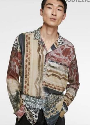 Zara мужская рубашка этно бохо печворк хиппи