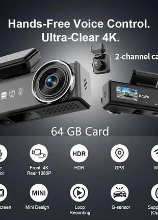Видеорегистратор две камеры kawa d9 4k 1080p