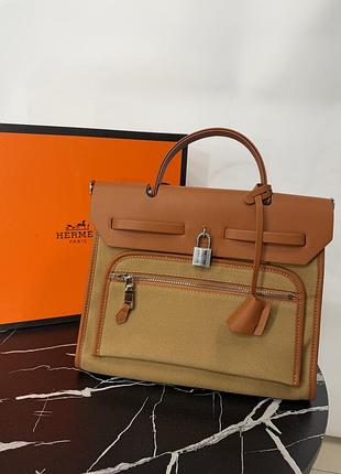 Сумка жіноча hermes birkin бежева з коричневим