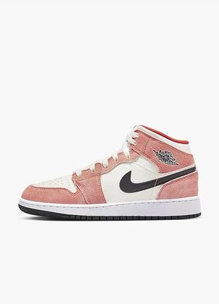 Кросівки-хайтопи air jordan 1 mid orange suede peach/white, 35,5р(22,5см)