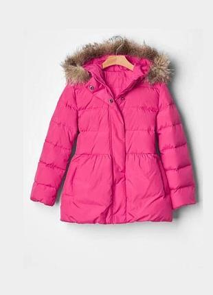 Gap детский пуховик kids girls bubble hot pink faux fur trim hood lined down puffer