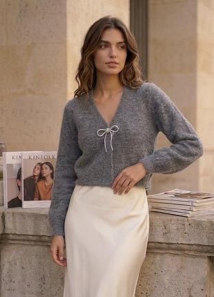 Жіночий кардиган h&m сірий розмір l, матеріал поліестер, акрил, шерсть, еластан