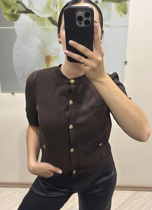 Кофта h&m s шоколадно-коричнева з золотими ґудзиками, стильна жіноча кофта в ідеальному стані