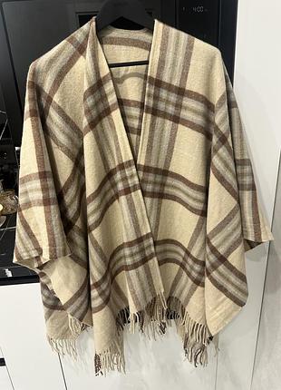 Пончо жіноче massimo dutti вовняне у клітинку бежеве