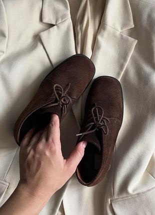 🤎шоколадні замшеві шкіряні черевички від якісного бренду clarks