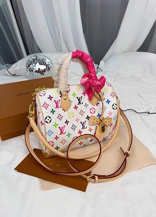 Жіноча сумка преміум speedy 25 white multicolor monogram murakami