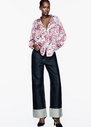 Сатиновая рубашка с цветочным принтом zara шелковая рубашка оверсайз зара атласна сорочка блузка