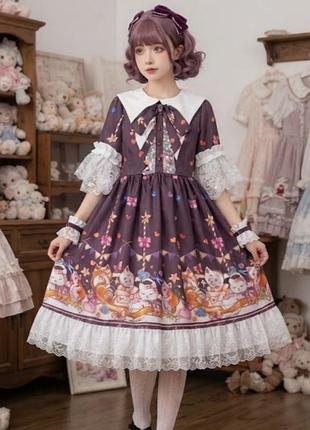 Срочно!! платье лолита/olita/лолита. кукольное платье с принтом котиков и кружевом
