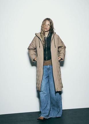 Довге стьобане пальто zara xs s m