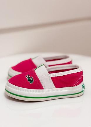 Мокасини сліпони кеди дитячі 21 рожеві lacoste