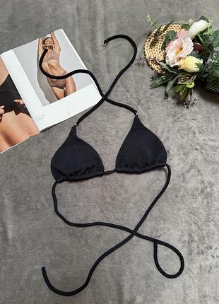 🎁1+1=3 верх від купальника на зав'язках з чашками оригінал seafolly чорний текстурний