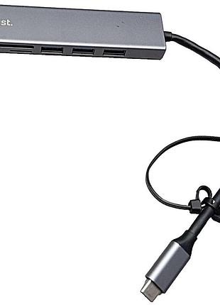 Б/у usb-хаб trust dalyx fast 3 usb+card reader usb-c aluminium (24191_trust)