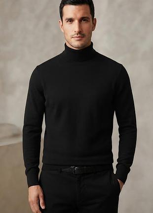 Мужской черный гольф mng essentials (100% merino wool)