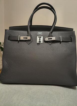 Сумка жіноча hermes birkin 35 шкіряна сіра