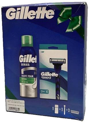Б/у набор: станок gillette mach3 sport с 2 сменными картриджами + пена для бритья gillette series