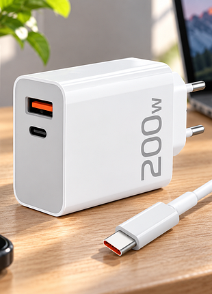 Адаптер універсальний зарядний пристрій 200w usb-a+type-c з швидкою зарядкою power delivery pd