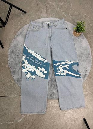 Джинсы lacoste / мужские джинсы лакост с акулой / оверсайз джинсы lacoste с принтом / черные и голубые джинсы lacoste shark / брендовые джинсы lacost