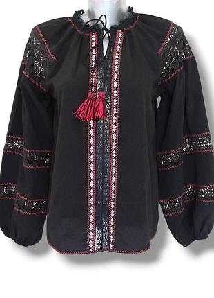 Женская черная рубашка вышиванка
