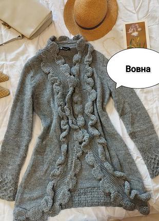 Оригінальний в'язаний кардиган cerise з об'ємними рюшами та воланами, р. l