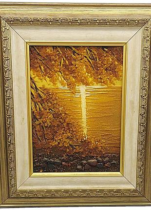 Б/у бурштинова картина “схід на байкалі" 25x30см