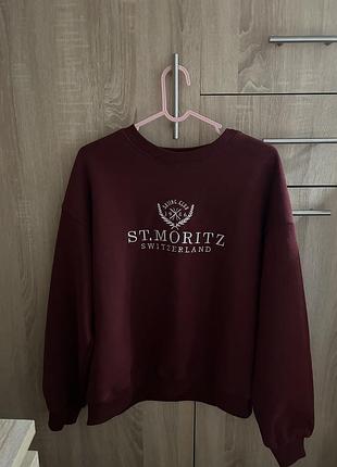 Світшот жіночий бордовий з написом st. moritz switzerland