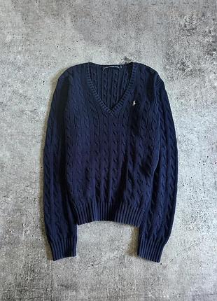 Светр жіночий вʼязаний 100%коттон косичка вʼязка ralph lauren sport l xl синій