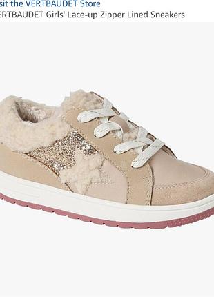 Кеди для дівчаток vertbaudet girls' lace-up zipper lined sneakers бежеві з утепленням
