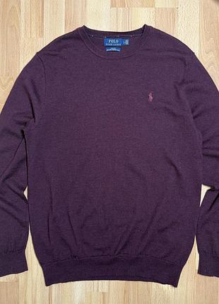 Оригінальний бордовий светр polo ralph lauren, 100% шерсть, розмір l