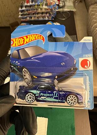 Колекційна моделька для хлопчика hot wheels mazda rx-7 «project μ» синя