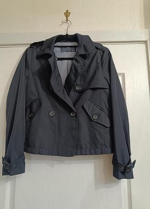 Укорочений темно-синій тренч zara basic. 6